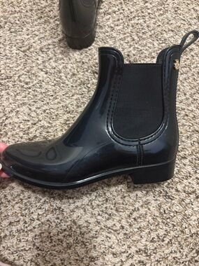 Glossy Black Chelsea Rain Ankle Boot